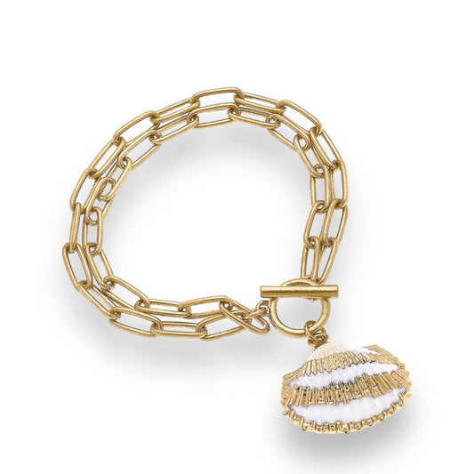 The Isa Gold-Dipped Cockle Shell T-Bar Bracelet