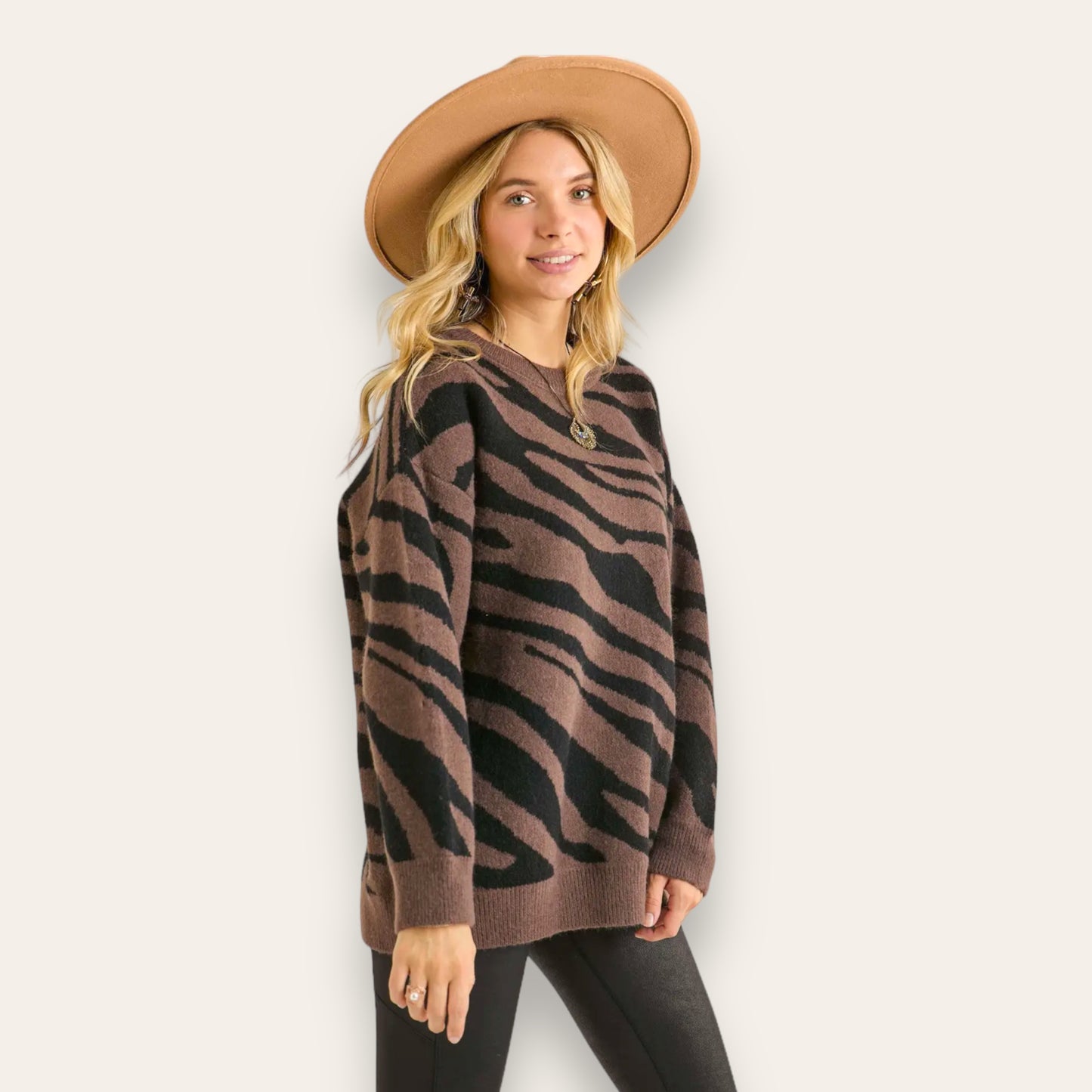 The Cozy Chocolate Zebra Sweater Curvy