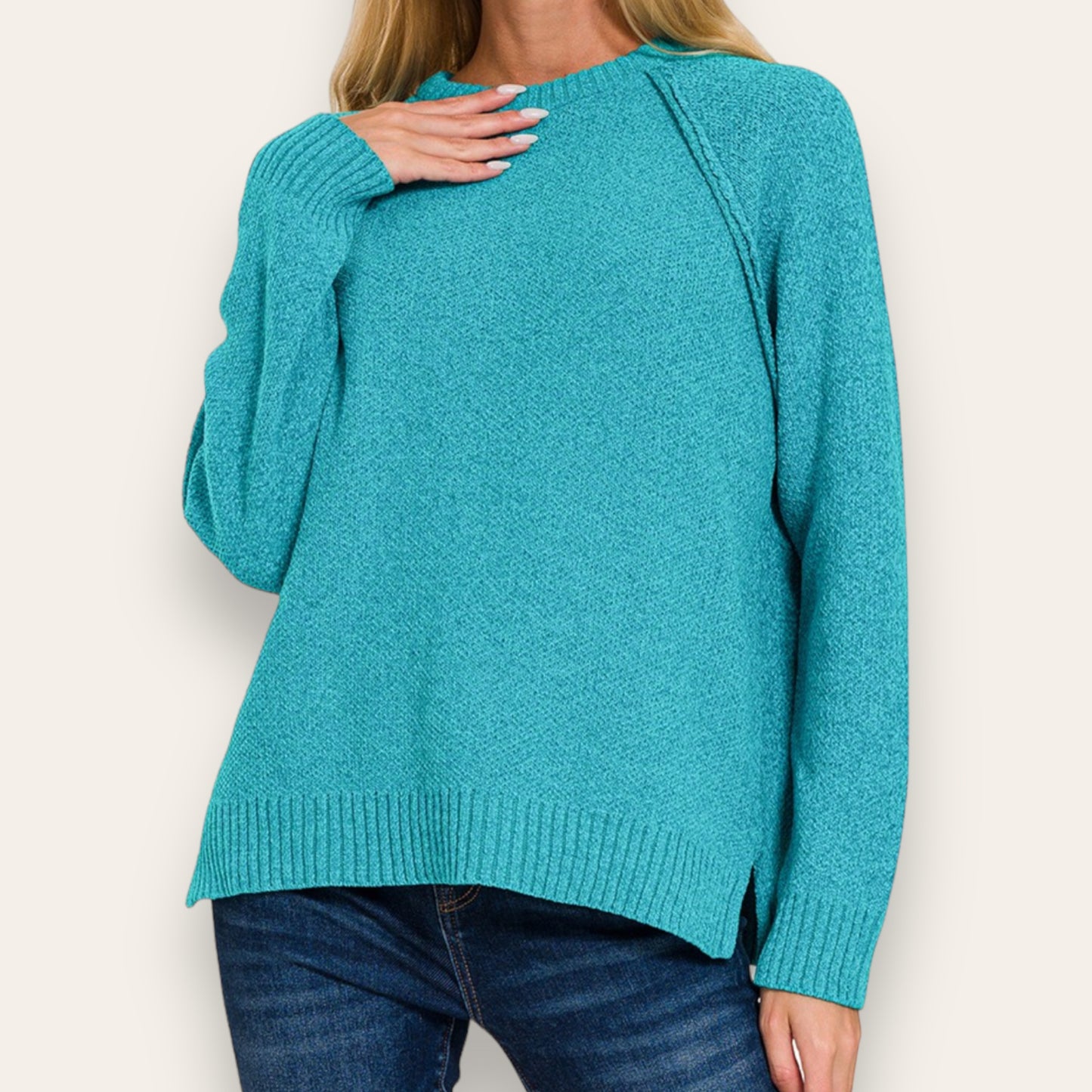 The Darcy Sweater In Light Teal