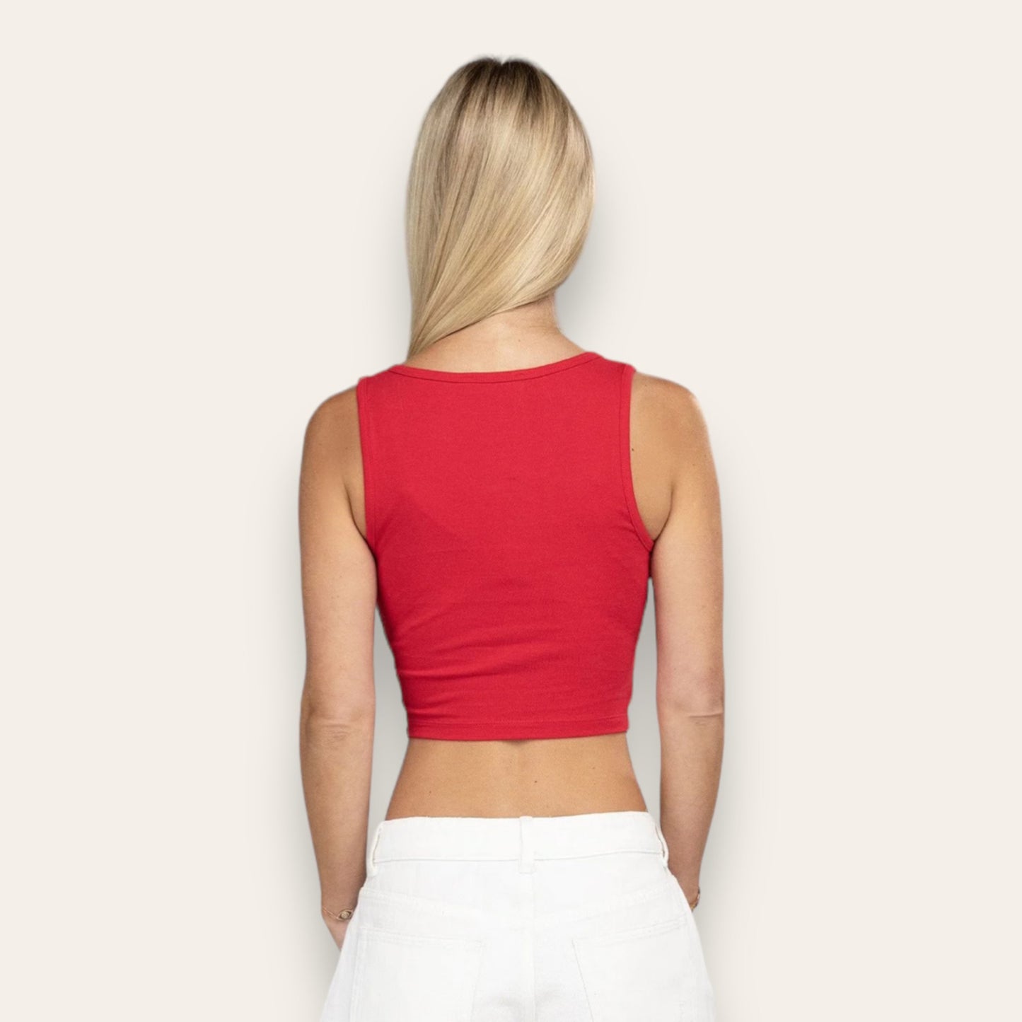 The Cotton Square Neck Cropped Cami Top In Ruby