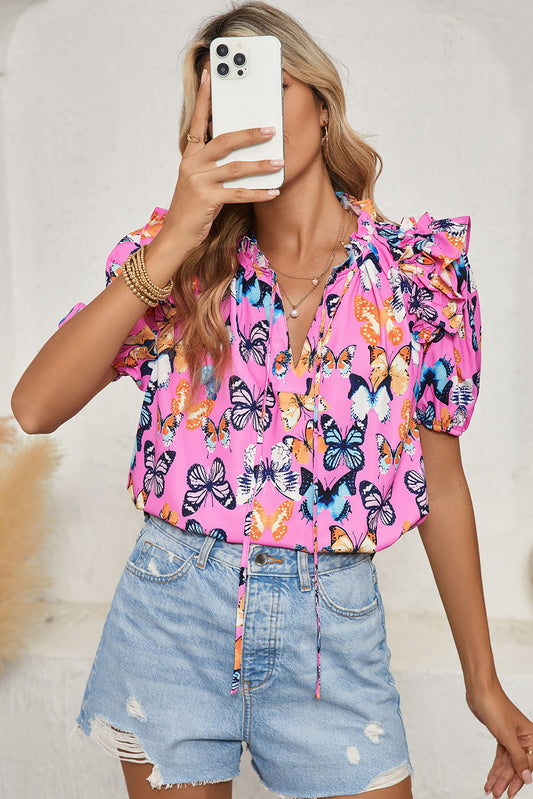 The Butterfly Print Ruffled Top