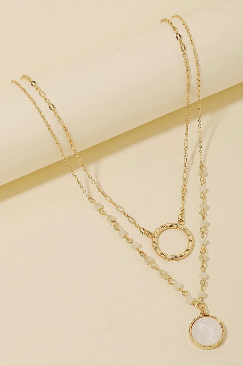 The Hoop And Stone Disc Layered Pendant Necklace