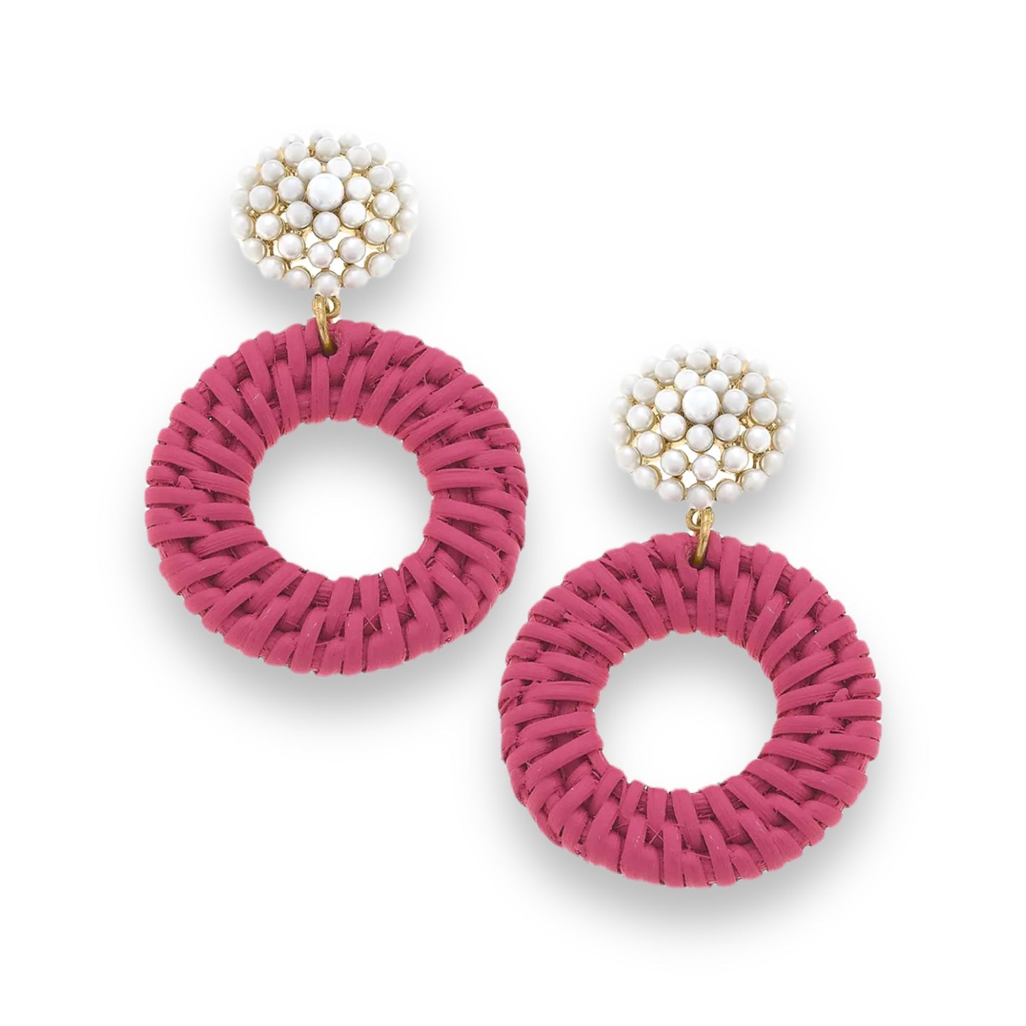 The Elena Circle Wicker Pearl Drop Earrings