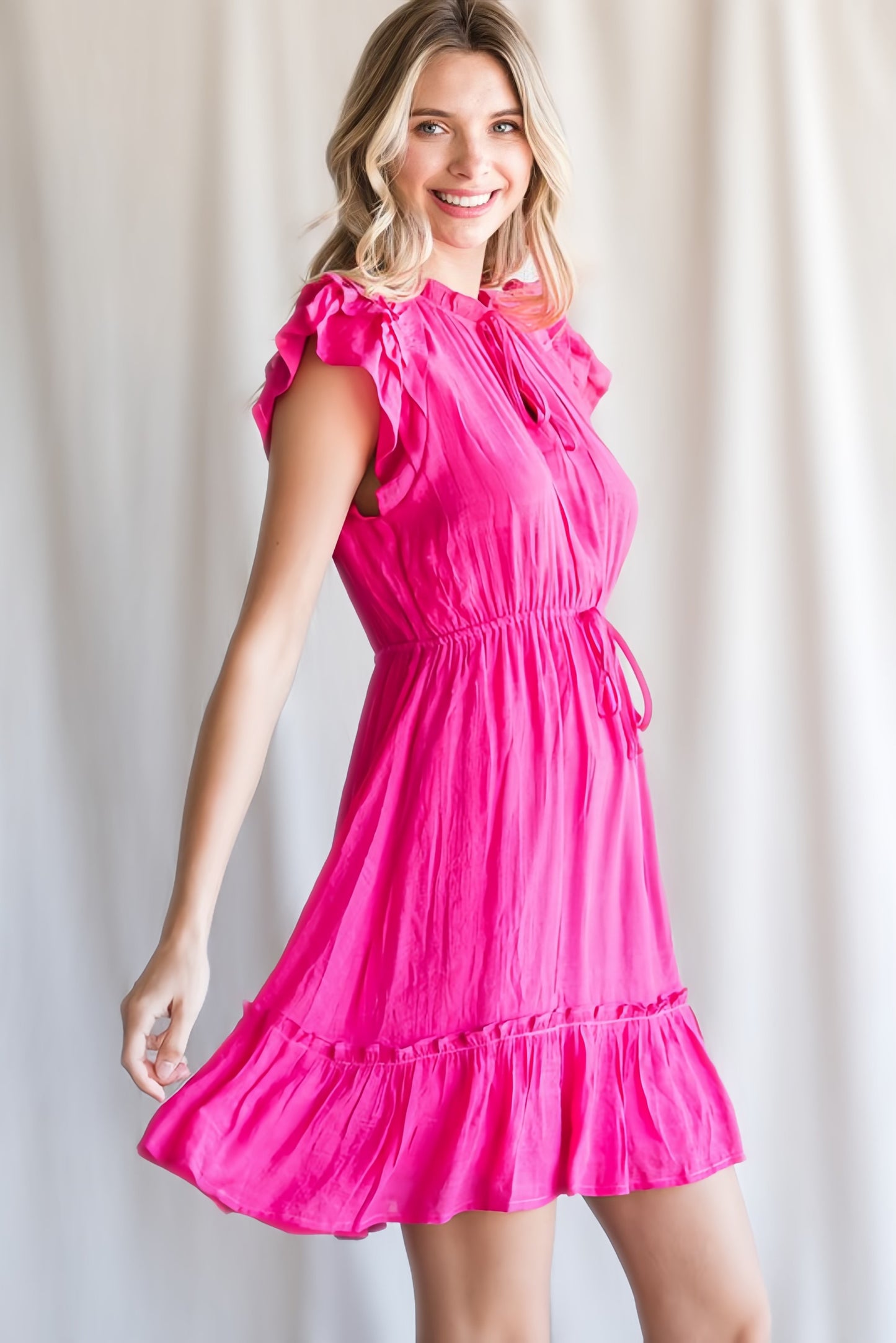 The Hot Pink Ruffled Sleeve Dress