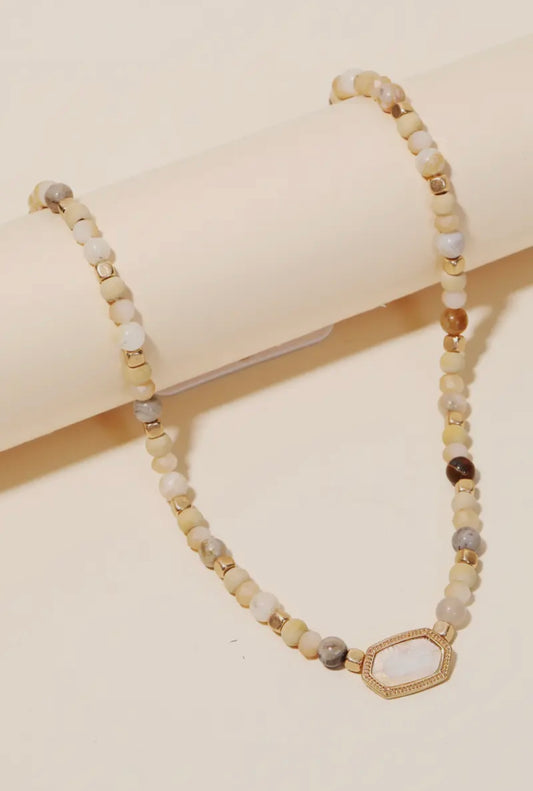 The Multi Beaded Oval Pendant Necklace