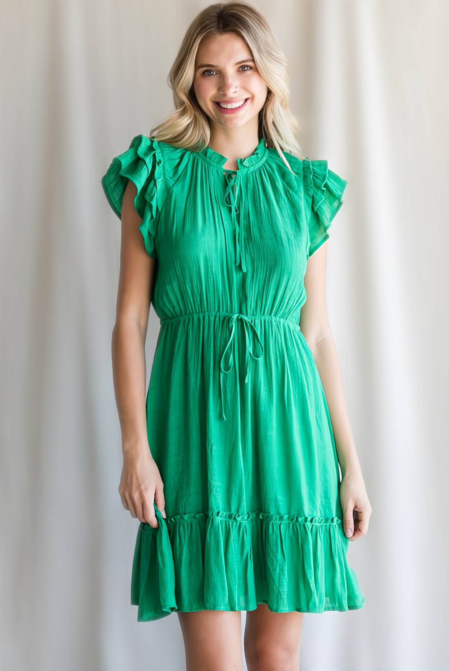 The Kelly Green Ruffled Sleeve Dress