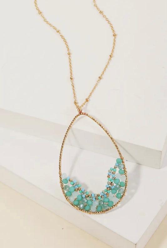 The Beaded Teardrop Charm Long Necklace