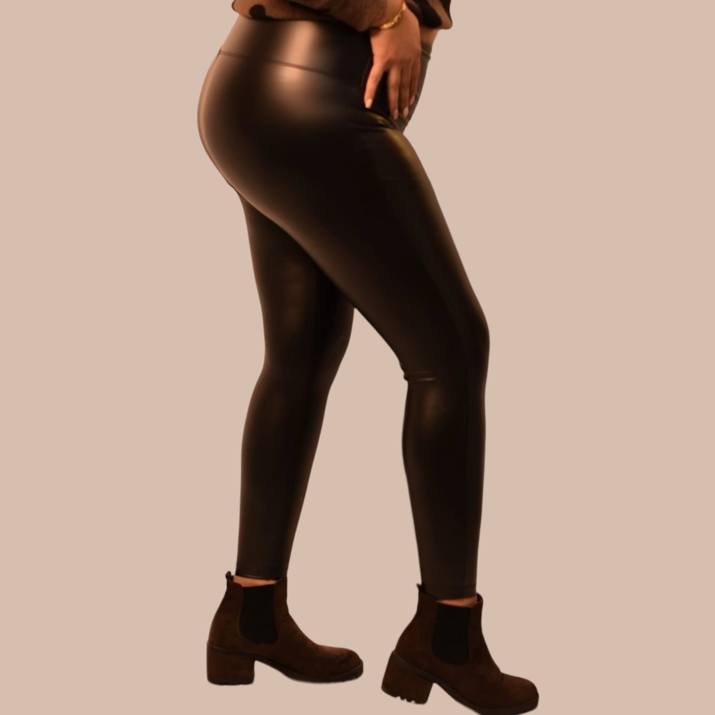 The Black High-Rise Leather Leggings Curvy