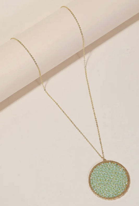 The Glass Beaded Disc Pendant Long Necklace