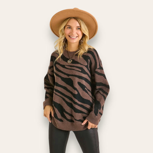 The Cozy Chocolate Zebra Sweater Curvy