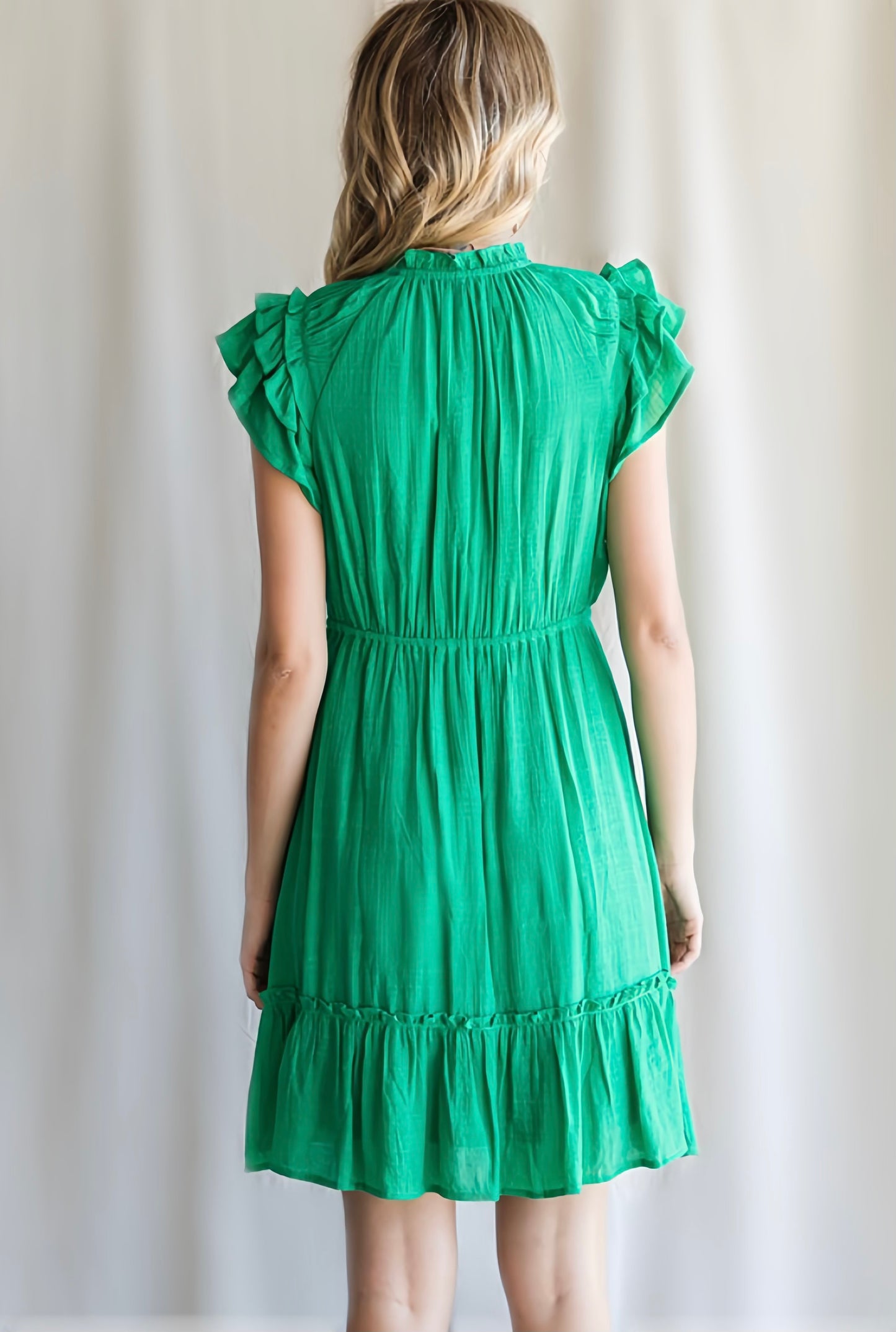 The Kelly Green Ruffled Sleeve Dress