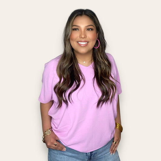 The Zenana Oversized V Neck Pocket Top In Mauve