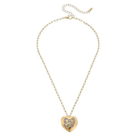 The Rylan Pave Bow Heart Pendant Necklace