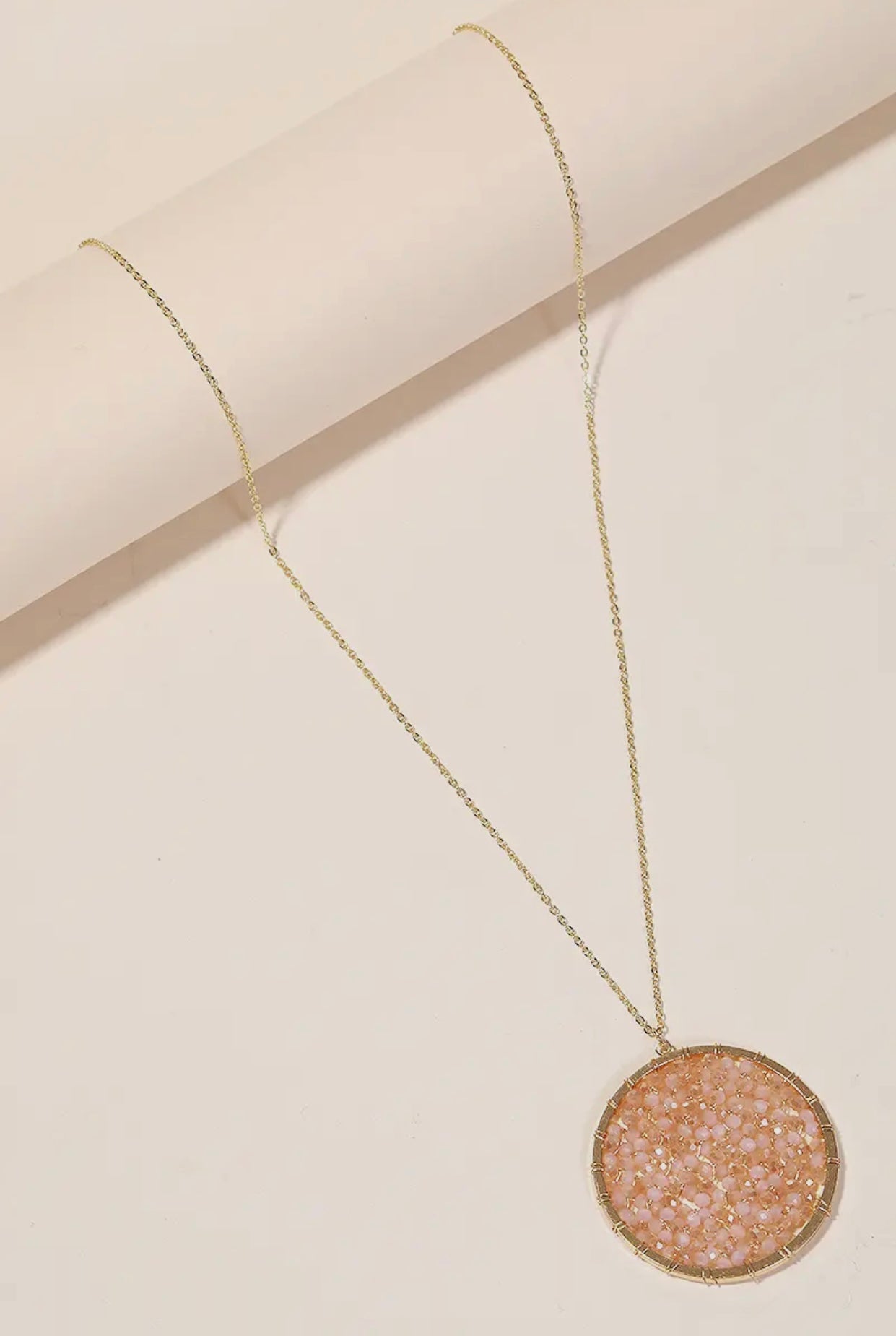 The Glass Beaded Disc Pendant Long Necklace