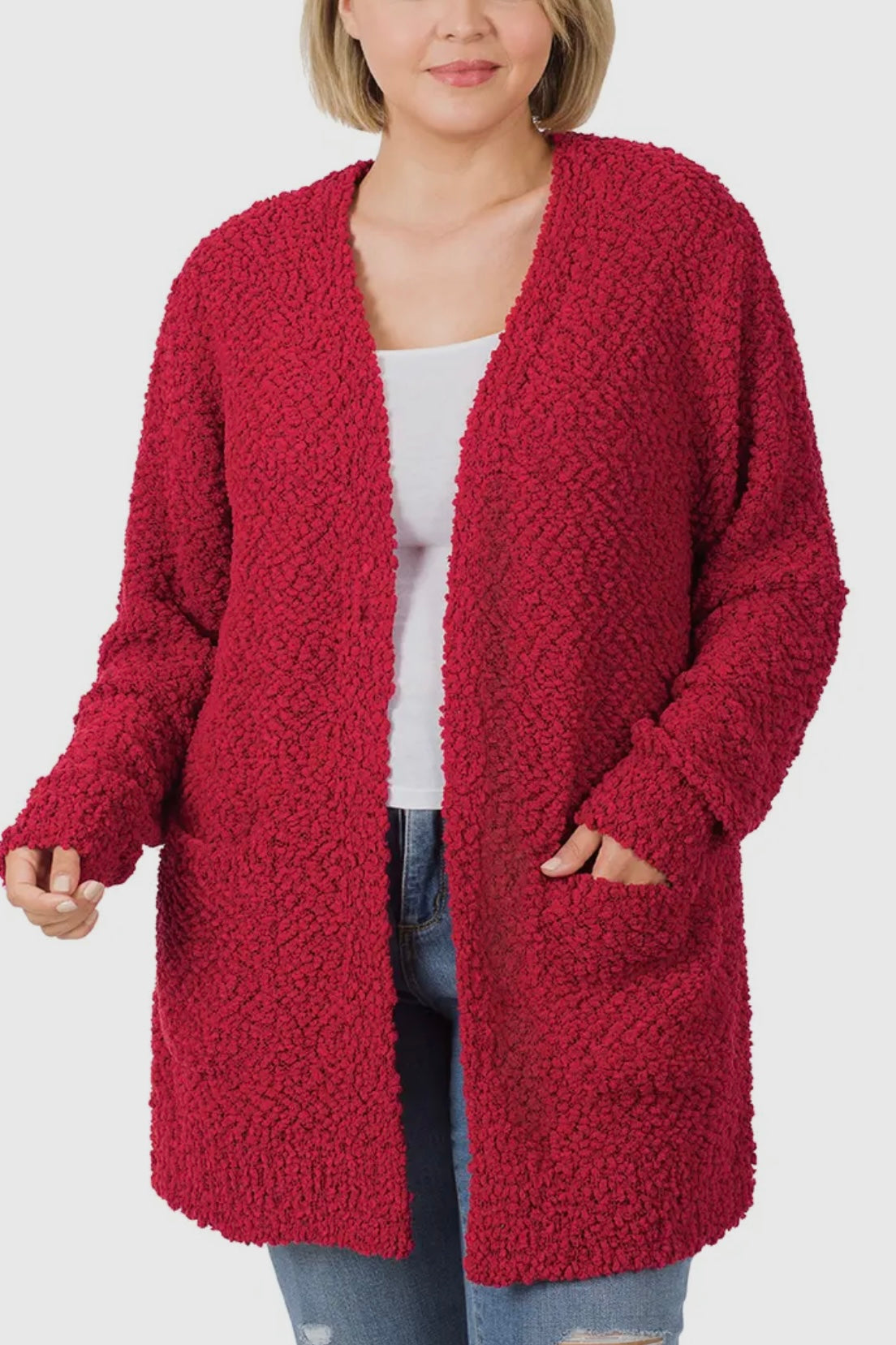 The Popcorn Knit Sweater Cardigan With Pockets Curvy