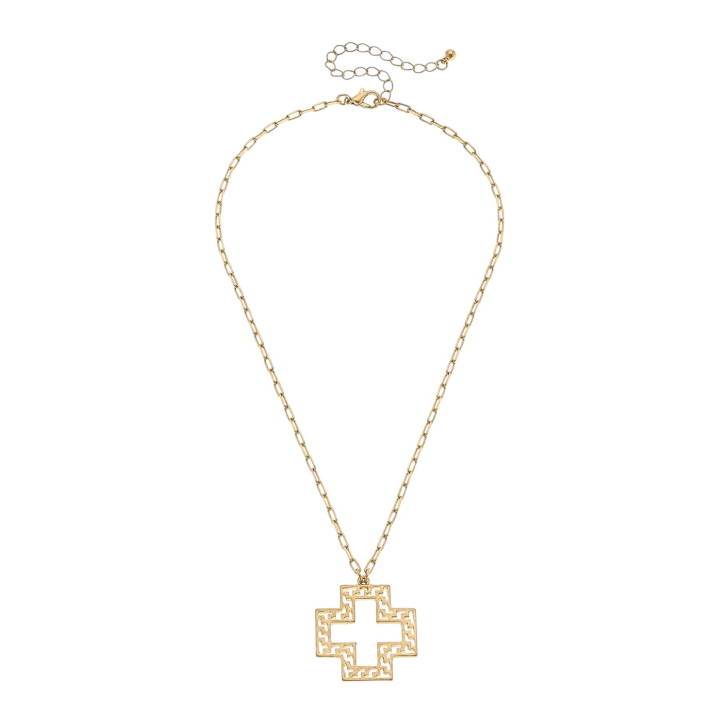 The Kasey Greek Keys Cross Pendant Necklace