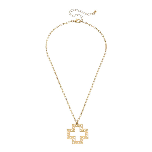 The Kasey Greek Keys Cross Pendant Necklace