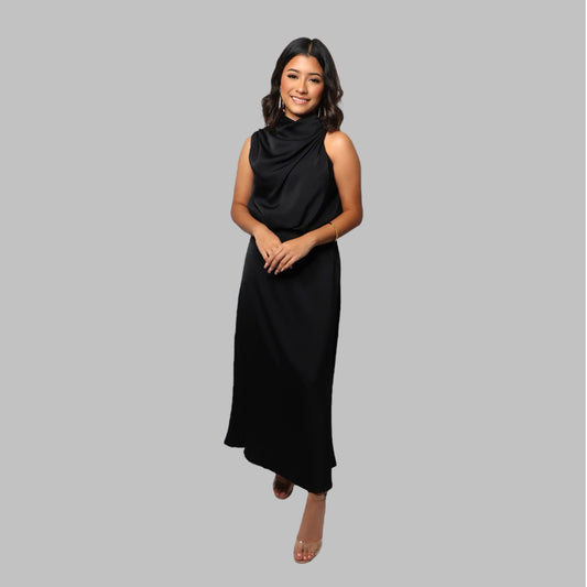 The Amani Sleeveless Satin Maxi Dress