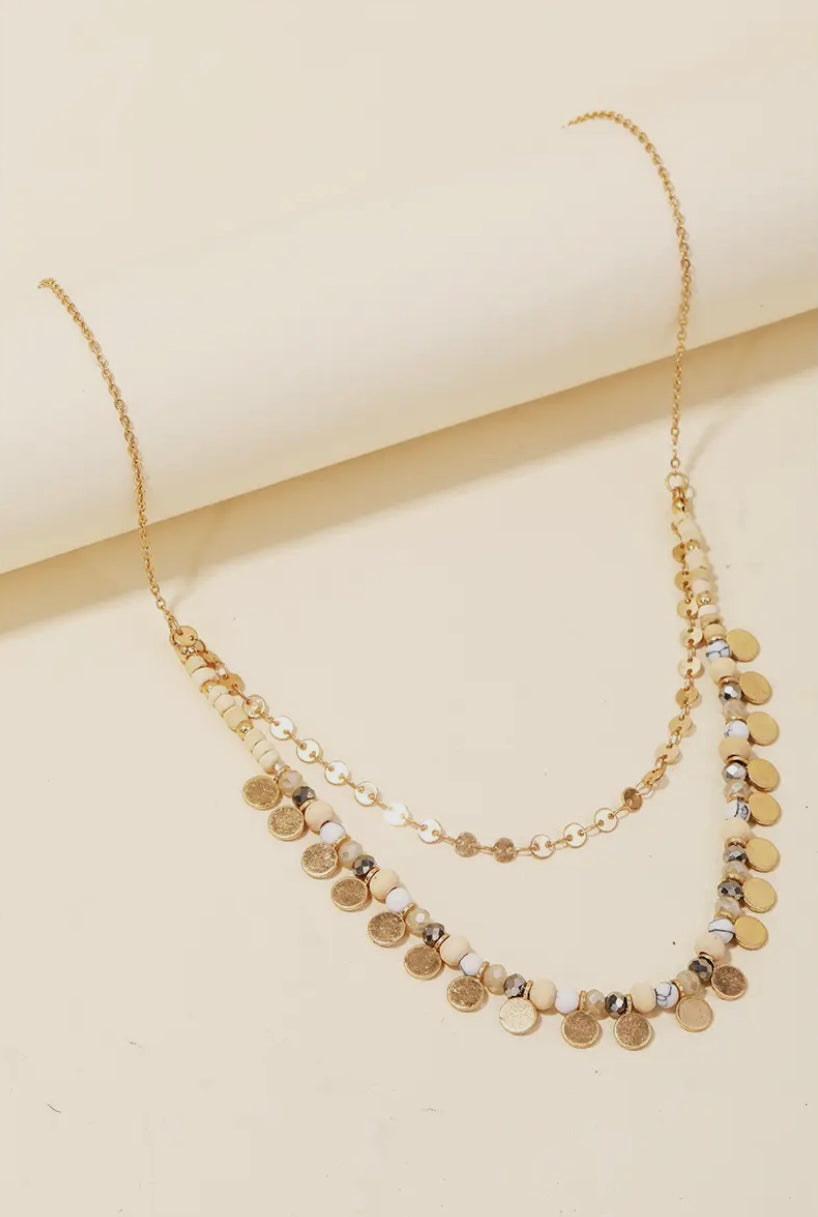 The Layered Beaded Disc Coin Necklace