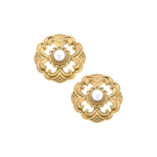 The Marguerite Acanthus & Pearl Stud Earring