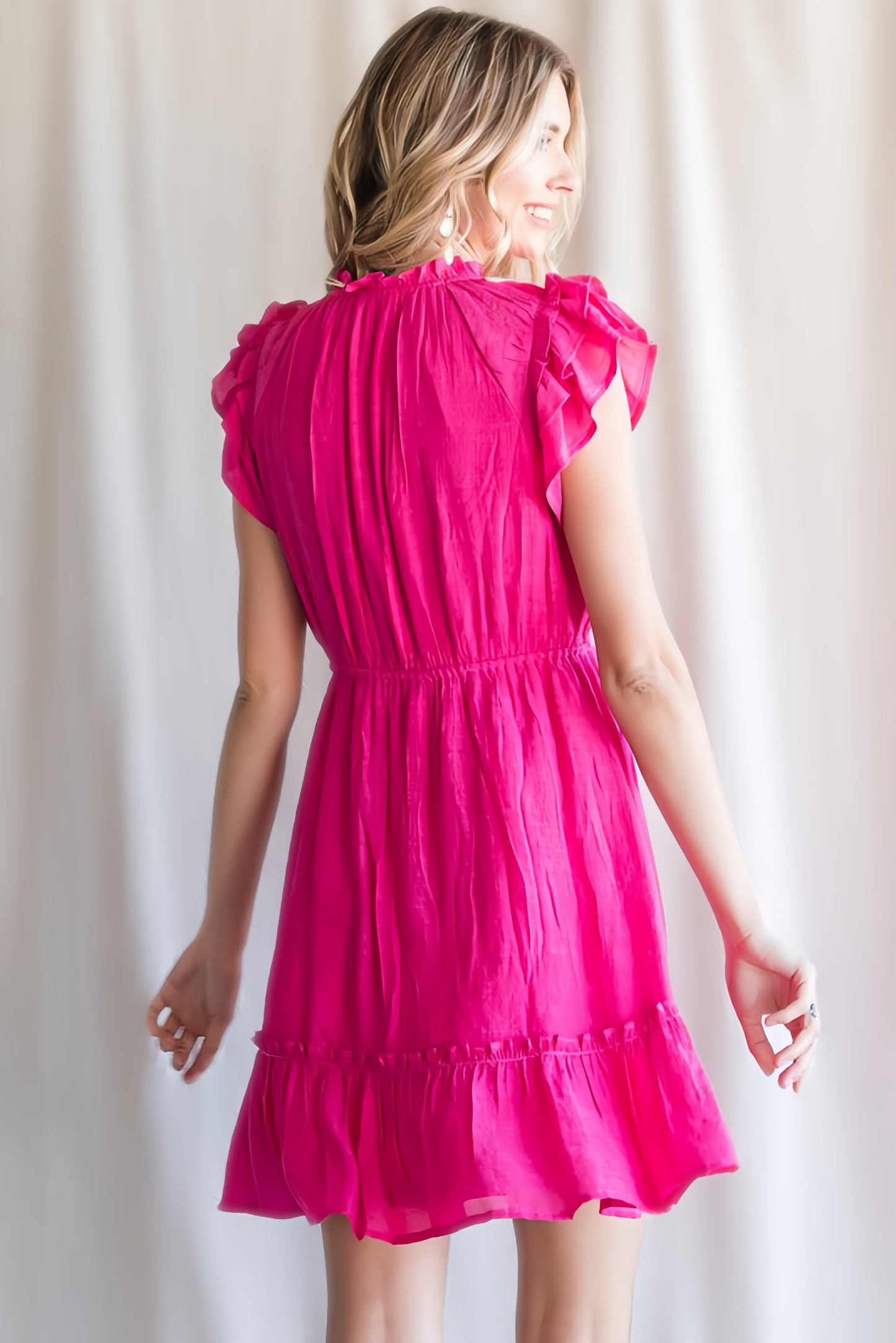 The Hot Pink Ruffled Sleeve Dress